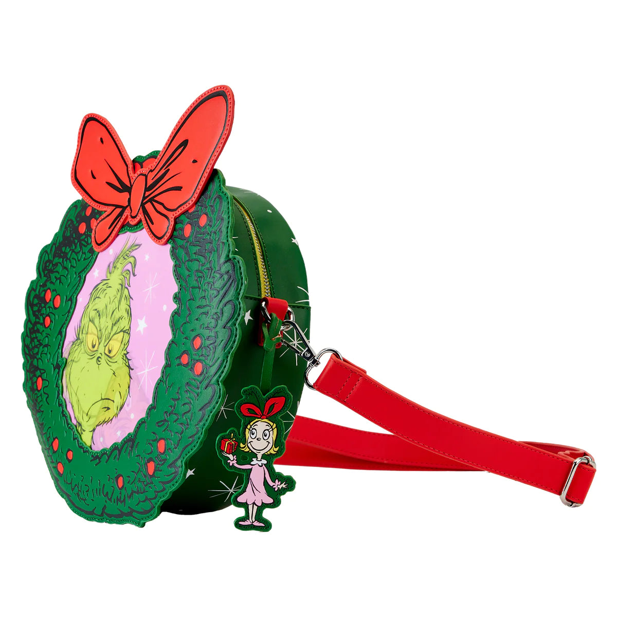 Loungefly Bolso bandolera lenticular con corona Grinch Loungefly
