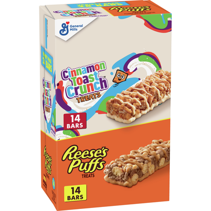 Reese's Puffs and Cinnamon Toast Crunch, Breakfast Bar Variety Pack, 28 Barras