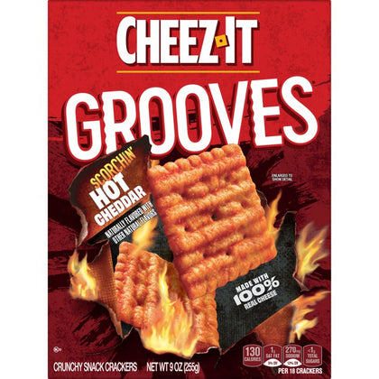 Cheez-It Grooves Cheese Crackers, Scorchin' Hot Cheddar, 9 Oz, Caja