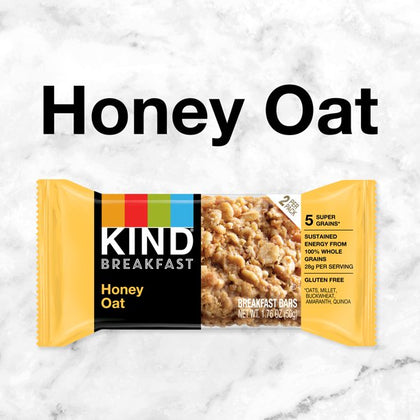 KIND Breakfast, Healthy Snack Bar, Honey Oat, Gluten Free, 100% Whole Grains, 1.76 OZ Packs (4 Barritas)