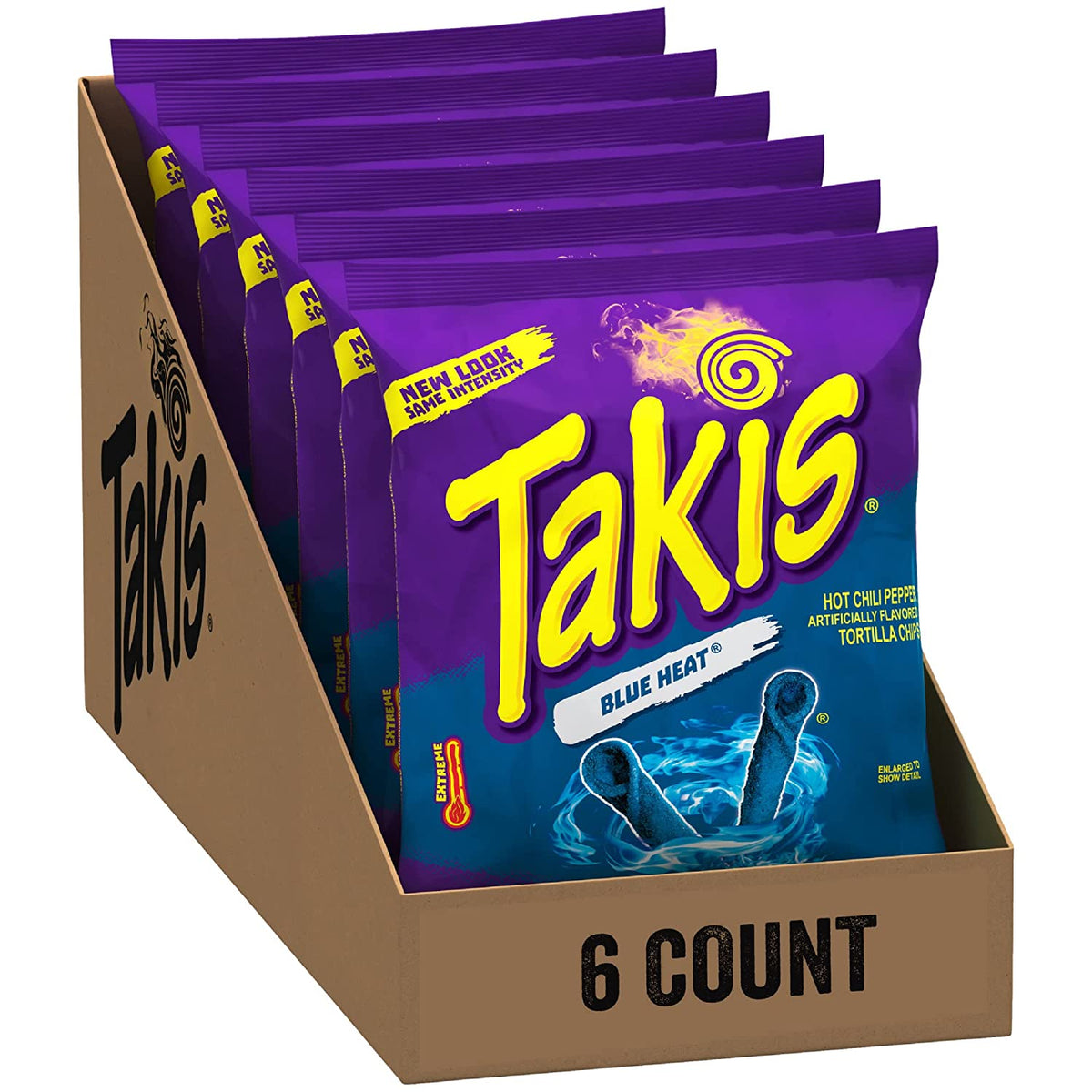 Takis Blue Heat Rolled Tortilla Chips, Hot Chili Pepper 6 Bolsas de AccesoriosMexicali