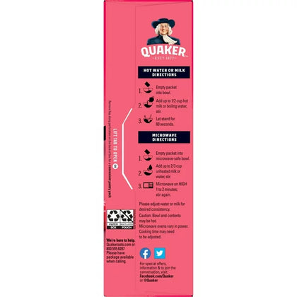 Quaker Instant Oatmeal, Fruit Fusion Raspberry Strawberry Ready-to-Microwave Quick Cook, 8.4 oz, 6 Packets