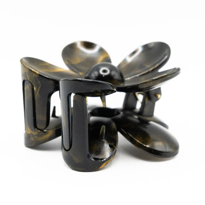 Pinza Flor Dorado Y Negro