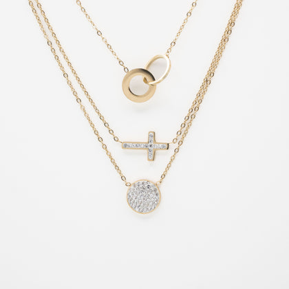 Collar Multicadena Cruz Strass