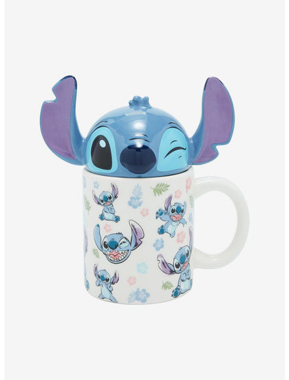 Stitch Taza Figura Rostro Con Tapadera