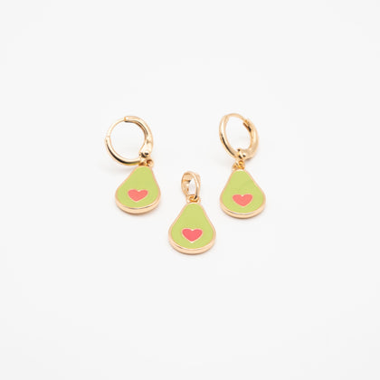 Set De Aretes Y Dije De Aguacate Corazón