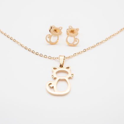 Set De Aretes Y Collar Gatos