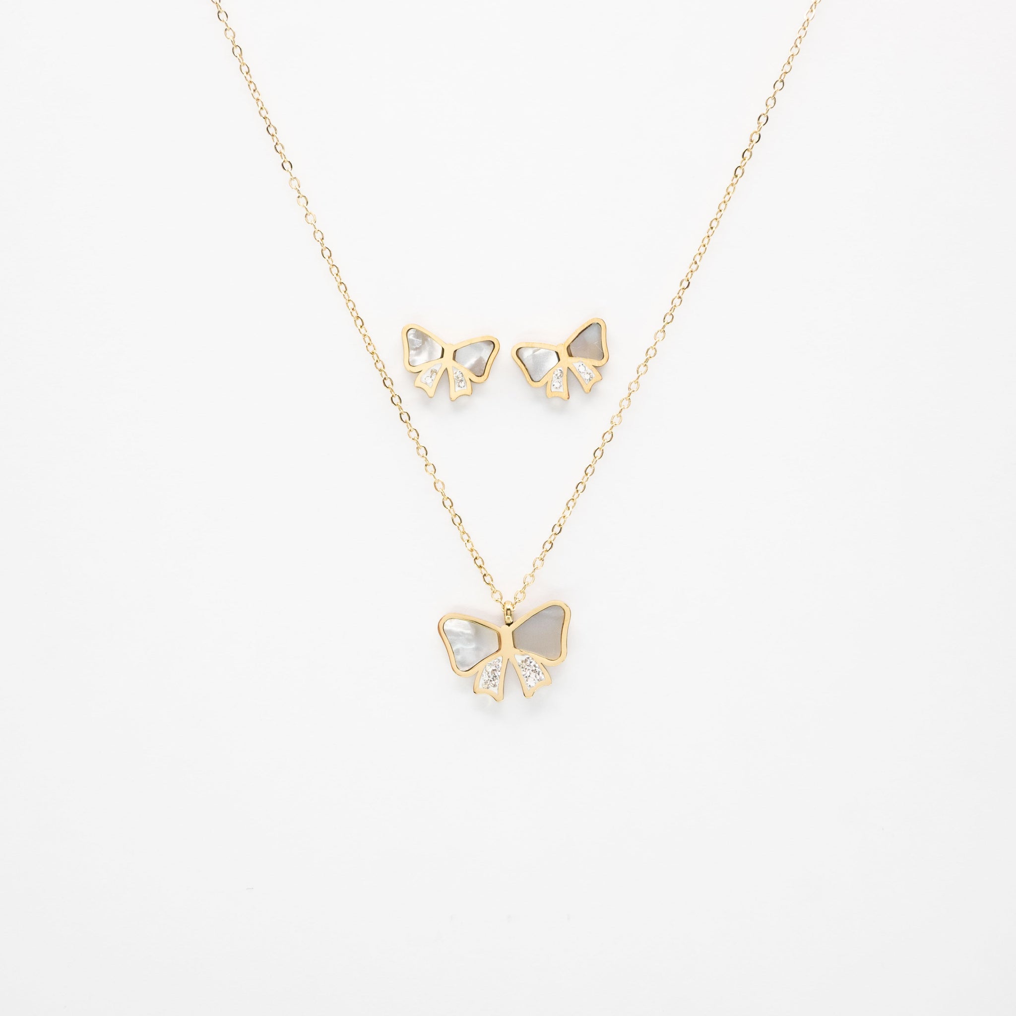Set De Aretes Y Collar Moños