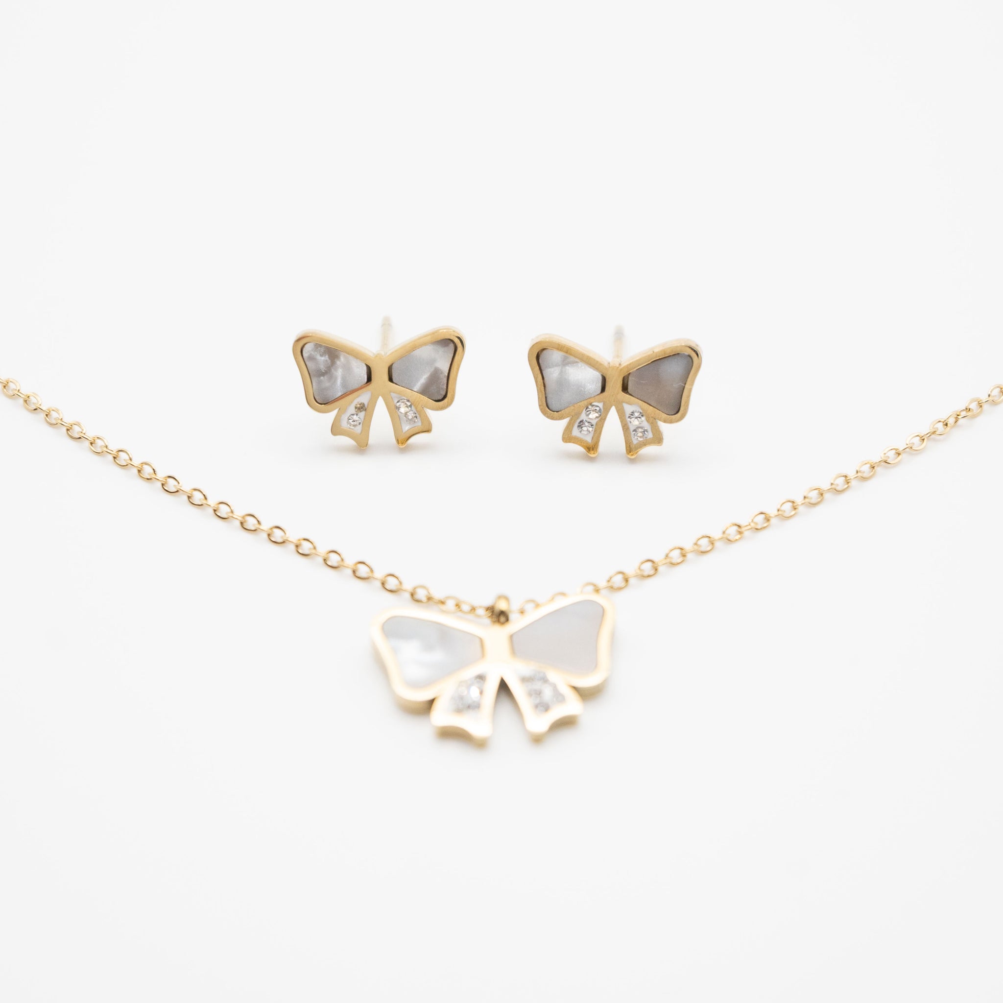 Set De Aretes Y Collar Moños
