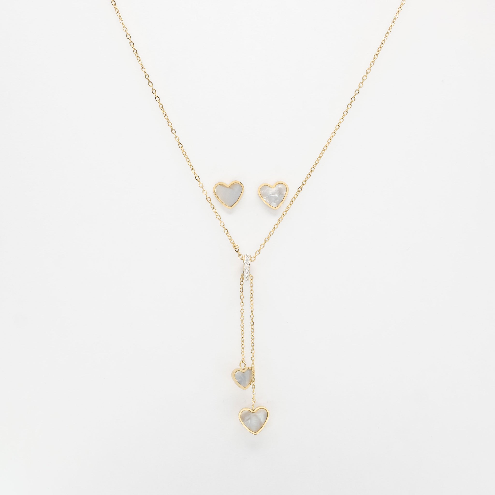Set De Aretes Y Collar De Corazón Strass