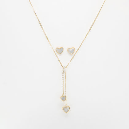 Set De Aretes Y Collar De Corazón Strass