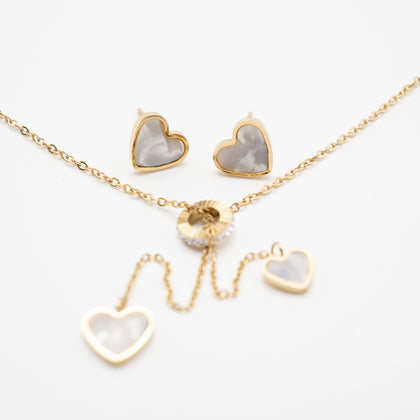 Set De Aretes Y Collar De Corazón Strass