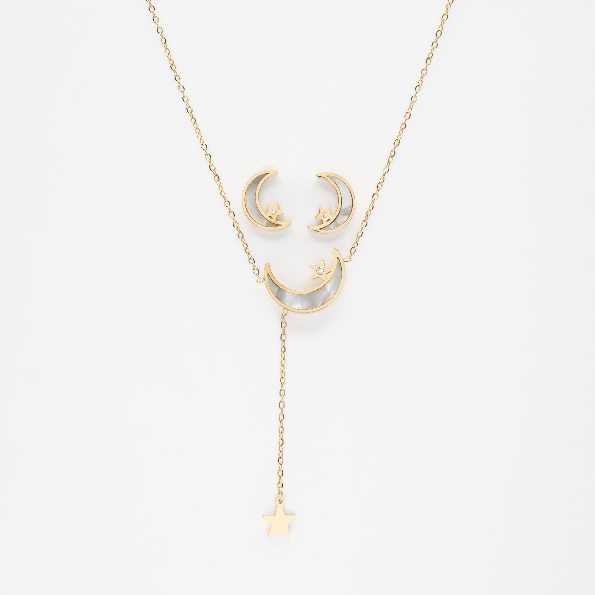 Set De Aretes Y Collar De Luna Y Estrella