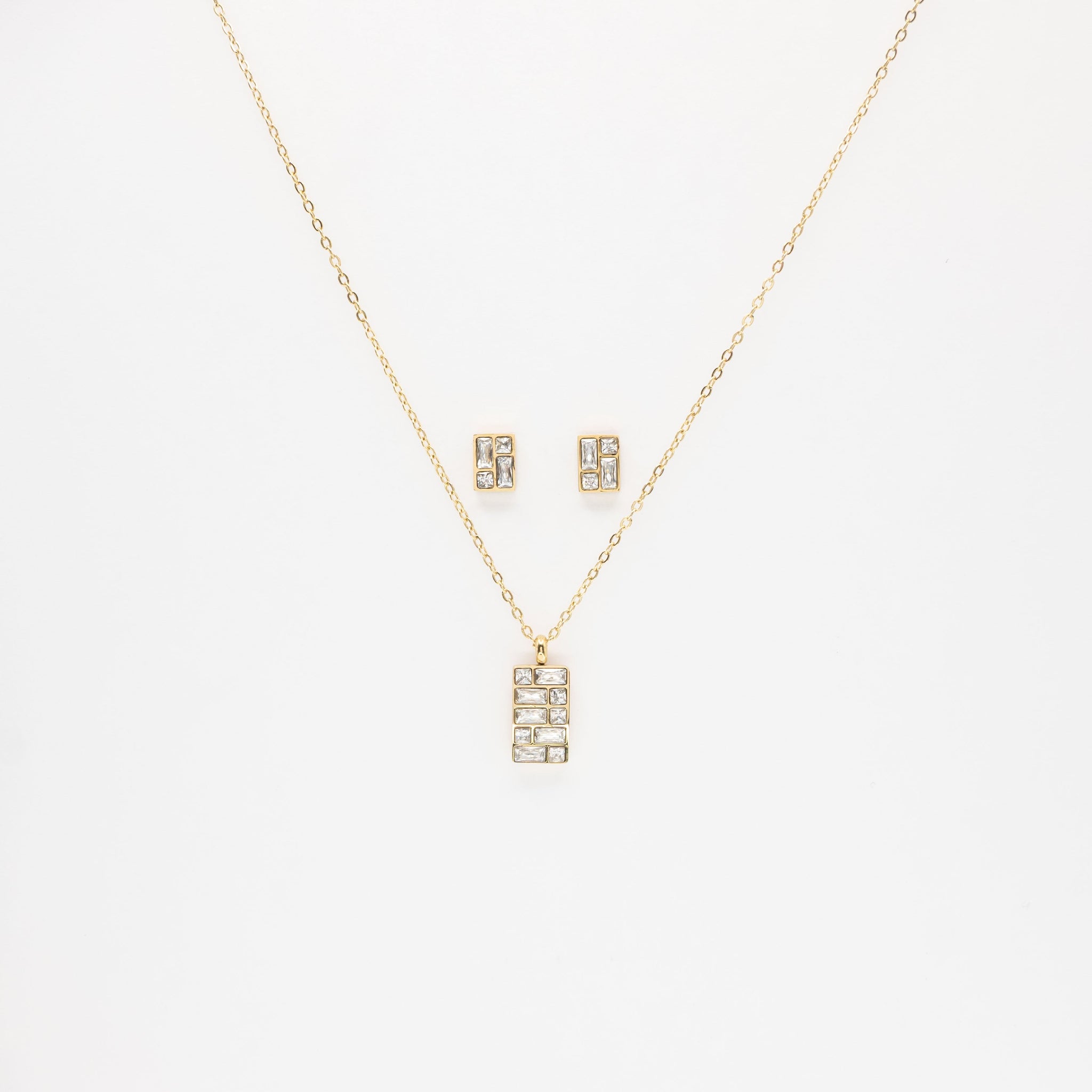 Set De Aretes Y Collar Rectangulares