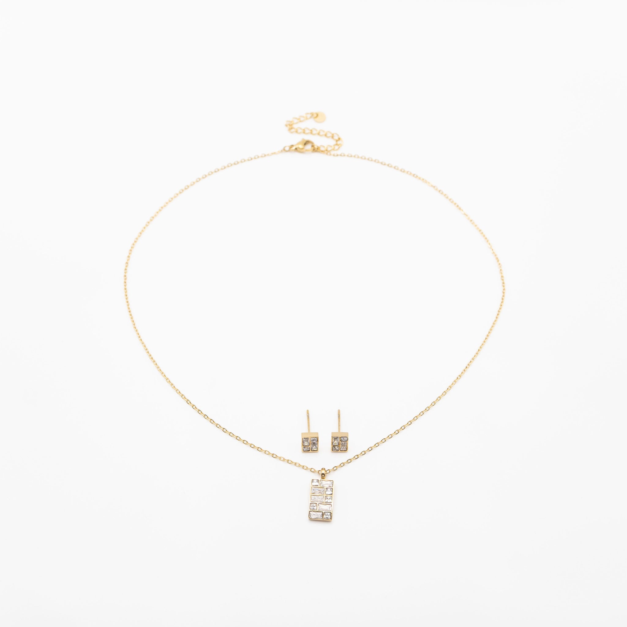 Set De Aretes Y Collar Rectangulares