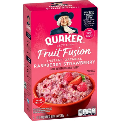 Quaker Instant Oatmeal, Fruit Fusion Raspberry Strawberry Ready-to-Microwave Quick Cook, 8.4 oz, 6 Packets