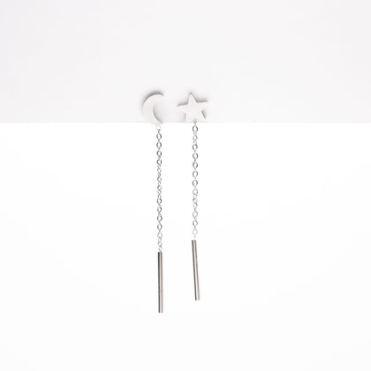 Aretes De Luna Y Estrella Colgantes