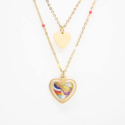 Collar Multicadena Corazón De Colores