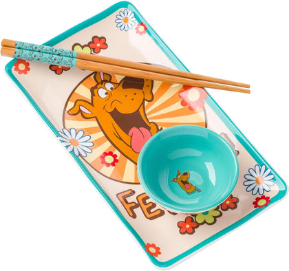Scooby Doo Plato Sushi Ceramica Con Palillos
