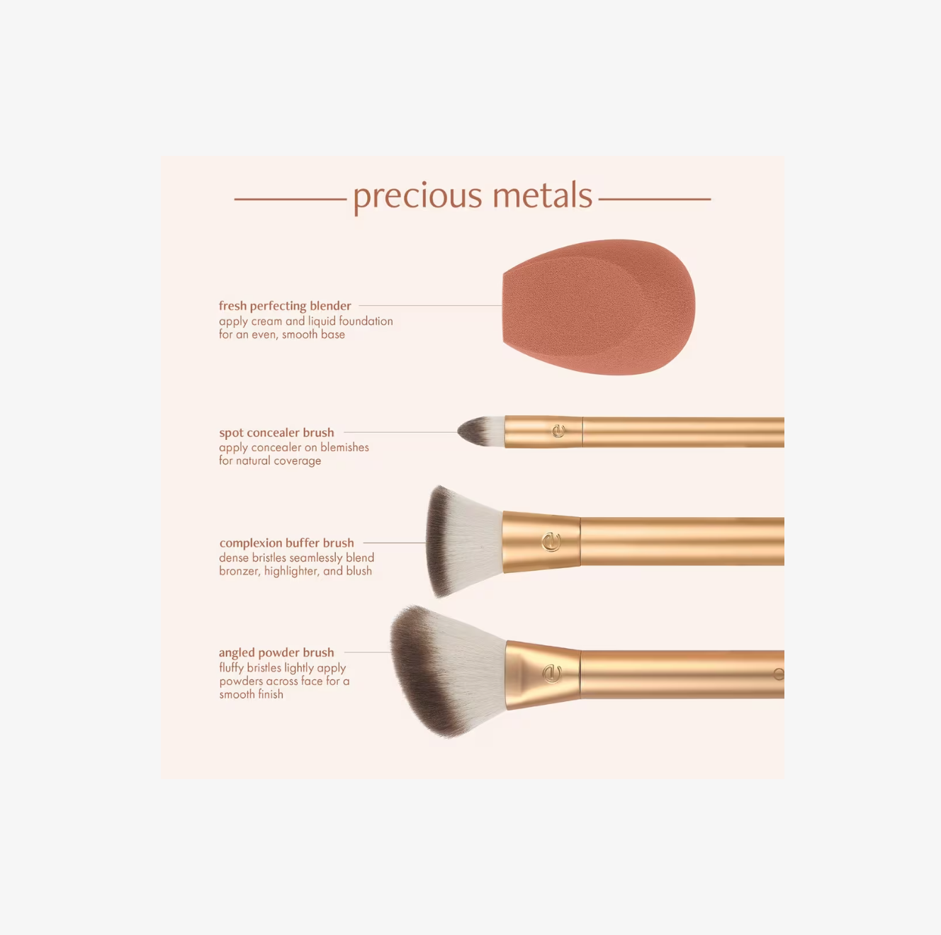 Set de Brochas y Esponja Precious Metals Face Blend + Sculpt