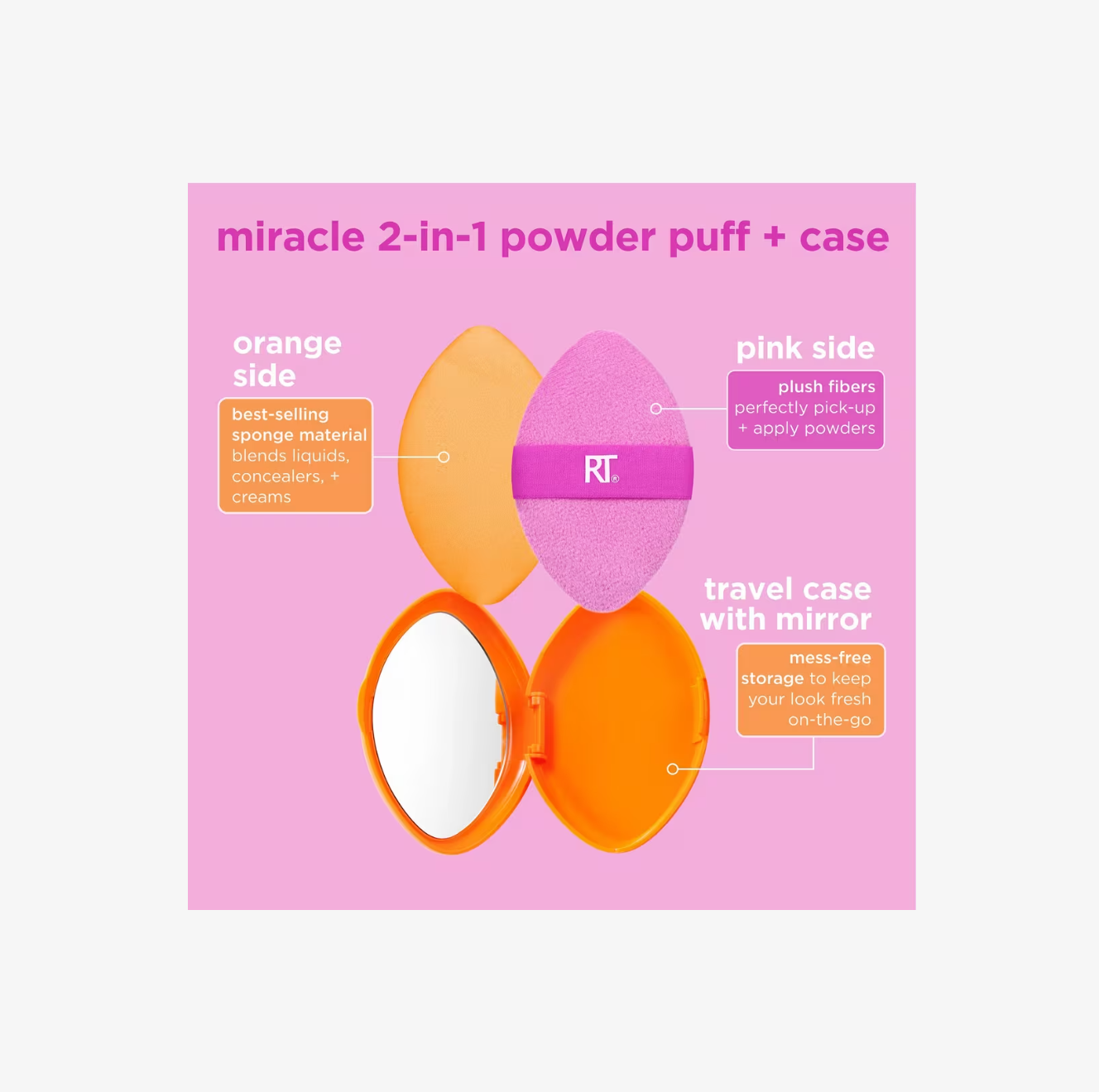 Miracle 2-In-1 Dual-Sided Powder Puff + Estuche de Viaje