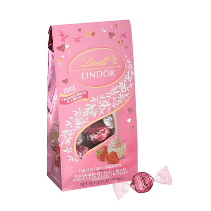 Lindt LINDOR Strawberries and Cream White Chocolate Truffles, Valentine's Day Candy, 8.5 oz. Bag