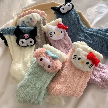 Set Calcetines Sanrio Hello Kitty Kuromi De Terciopelo Coral