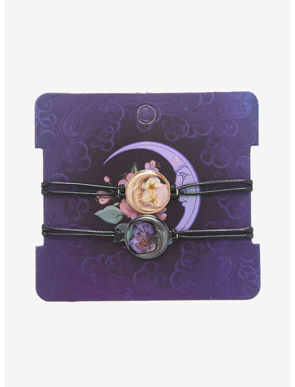 Brazalete Luna Creciente Y Flor Natural Mejores Amigas Set