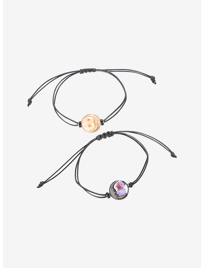 Brazalete Luna Creciente Y Flor Natural Mejores Amigas Set