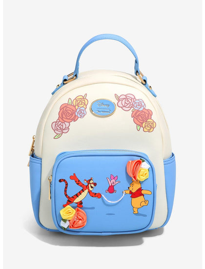 Winnie Pooh Mochila Azul Floral Amigos