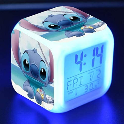 Stitch Reloj Con Luz Escritorio