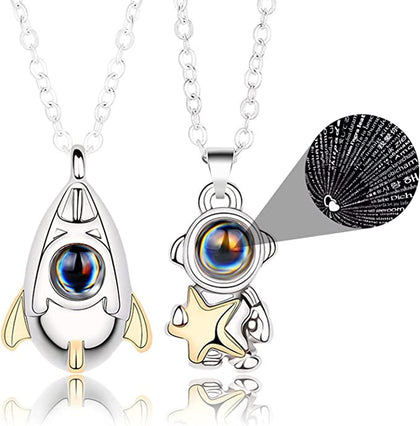 Set De Collares Para Pareja Proyecta Te Amo Astronauta Planeta Luna