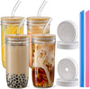 Juego De 4 Vasos Vidrio Termo Con Popote Set