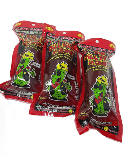 Alamo Candy Big Tex Dill Pickle In Chamoy - Tres pepinillos - Envueltos individualmente