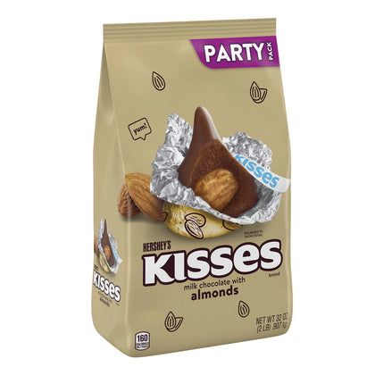 HERSHEY'S, KISSES Milk Chocolate with Almonds Candy, 32oz