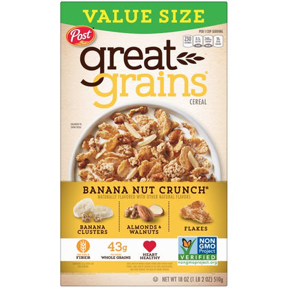 Post Great Grains Banana Nut Crunch Cereal, 18 oz