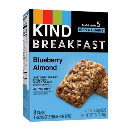 KIND Bars, Blueberry Almond Breakfast Bar, Gluten free, 1.76 oz, 4 Snack Bars