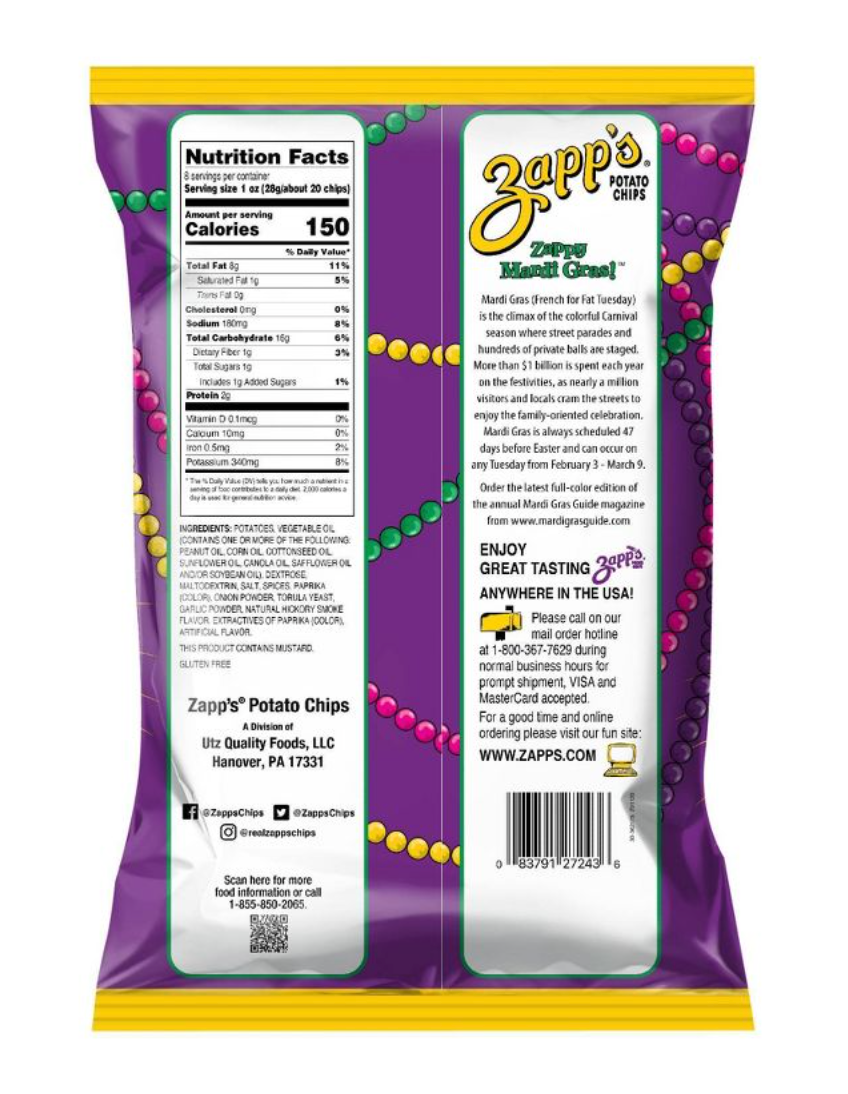 Zapp's New Orleans Kettle Style Spicy Cajun Crawtators Potato Chips - 8oz
