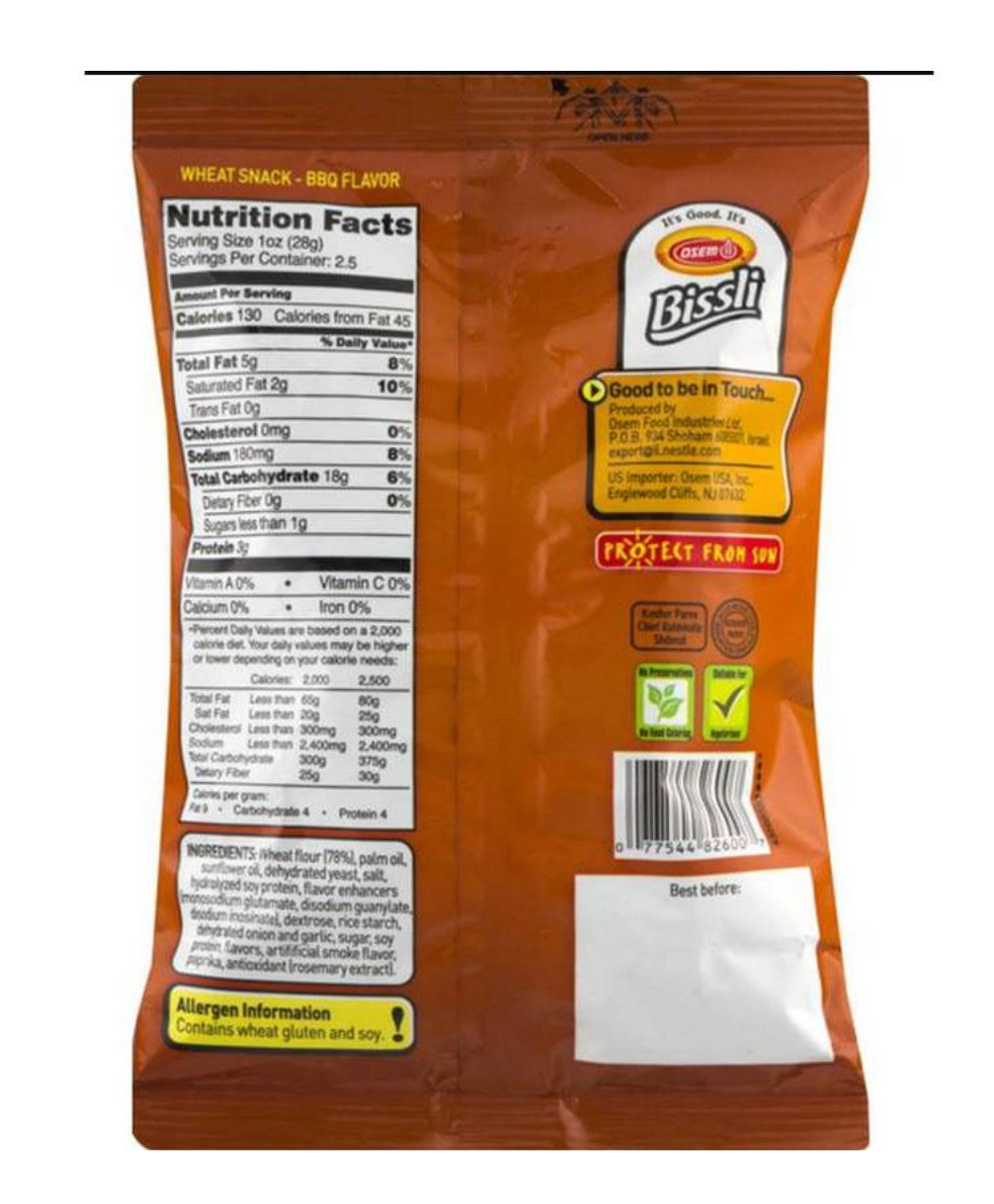Osem Bissli BBQ Wheat Flavored Snacks 2.5oz