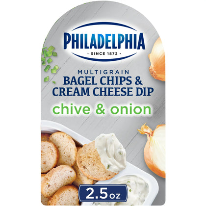Philadelphia Multigrain Bagel Chips & Chive & Onion Cream Cheese Dip Snack, 2.5 oz