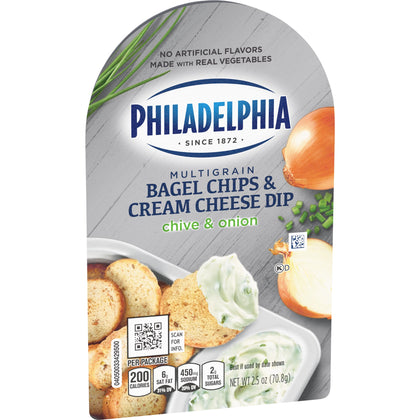 Philadelphia Multigrain Bagel Chips & Chive & Onion Cream Cheese Dip Snack, 2.5 oz