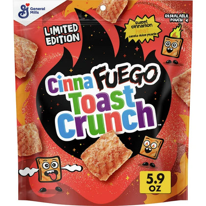 CinnaFuego Toast Crunch, Sweet and Spicy Breakfast Cereal Snack, Cinnamon Toast Crunch, 5.9 OZ