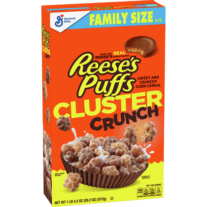 REESE'S PUFFS Cluster Crunch Breakfast Cereal, Chocolate Peanut Butter