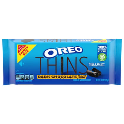 OREO Thins Dark Chocolate Creme Sandwich Cookies, Family Size, 13.1 oz