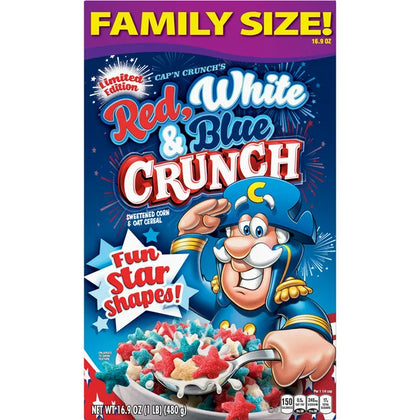 Cap'n Crunch Cereal Rojo, Blanco, y Azul, Family Size, 16.9 oz