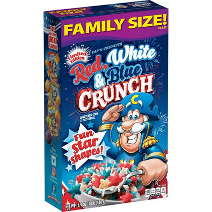 Cap'n Crunch Cereal Rojo, Blanco, y Azul, Family Size, 16.9 oz