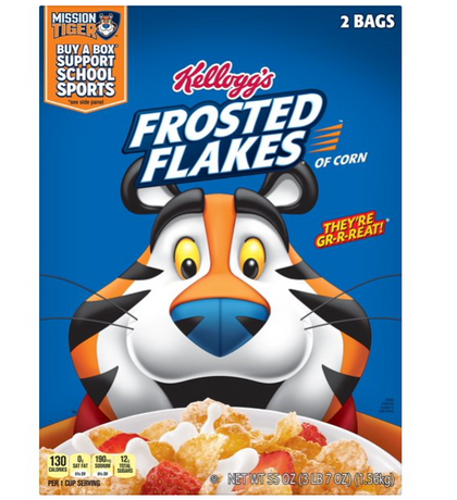 Kellogg's Frosted Flakes, Breakfast Cereal, Original, Fuente Excelente de 7 Vitaminas y Minerales, 55oz Box