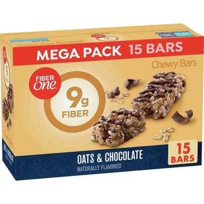Fiber One Chewy Bars, Oats & Chocolate, Fiber Snacks, Mega Pack, 15 Barras