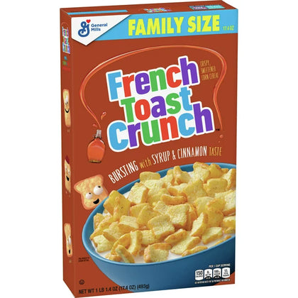 French Toast Crunch Breakfast Cereal Endulzado, 17.4 OZ Family Size Cereal Box