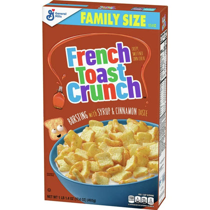French Toast Crunch Breakfast Cereal Endulzado, 17.4 OZ Family Size Cereal Box